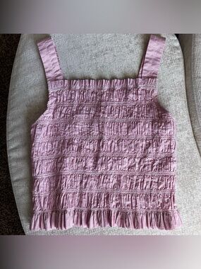 Everlane Pink Smocked Square-Neck Tank